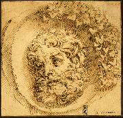 CARRACCI, Agostino Head of a Faun in a Concave (roundel) dsf Sweden oil painting artist